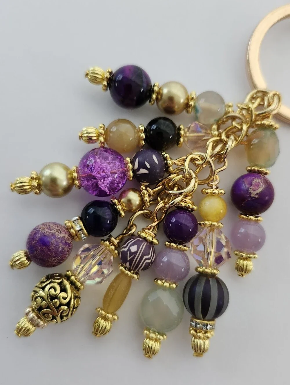 Dragonfly Rhinestone Purse Charm Amethyst Aurora Tigers Eye Handcrafted